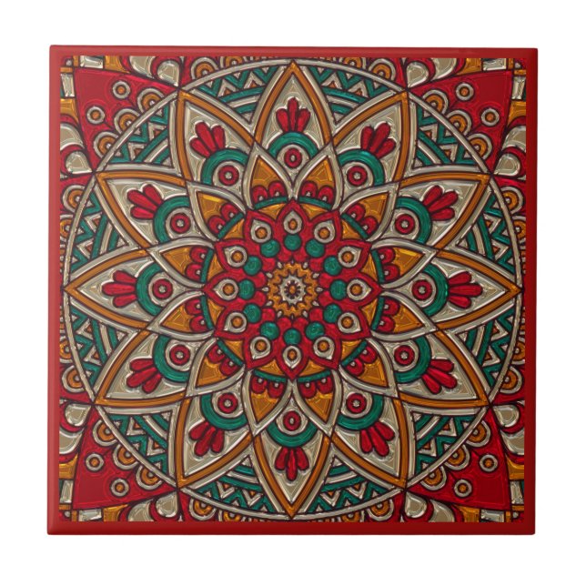 Carreau Mandala. riche et rouge (Devant)
