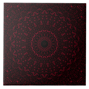 Carreau Mandala Rouge de Bourgogne avec Symétrie Ornementa