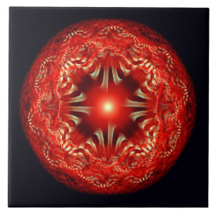 Carreau Mandala rouge rond fractal