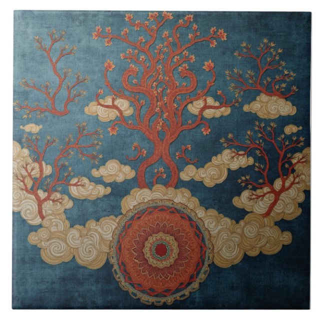 Carreau Mandala sous les arbres nuageux (Devant)