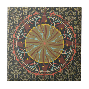Carreau Mandala sur damask Boho Bohemian retro