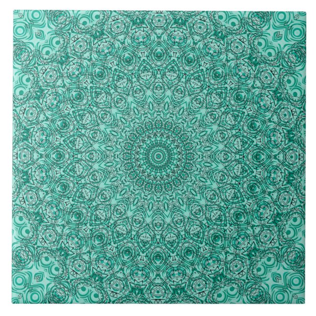 Carreau Mandala Turquoise à Symétrie Intriquée (Devant)