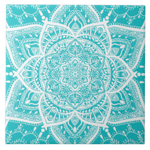 Carreau Mandala Turquoise et blanc - Loergann en turquoise