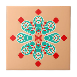 Carreau Mandala, Turquoise et Peach en huit points