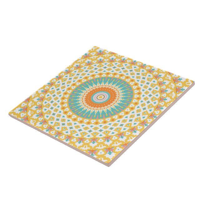Carreau Mandala Turquoise Jaune (Côté)