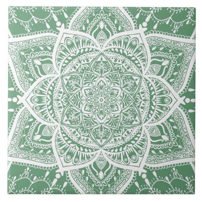 Carreau Mandala vert et blanc - Loergann en cage (Devant)