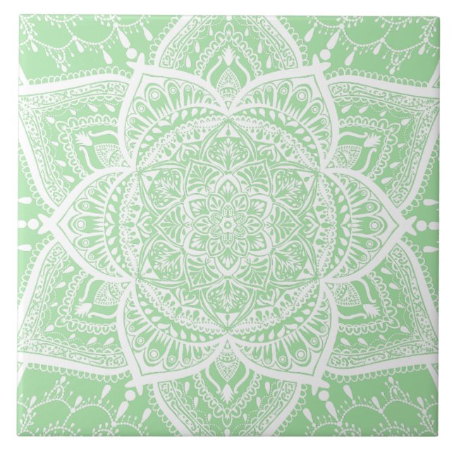 Carreau Mandala vert et blanc - Loergann en Seafoam (Devant)