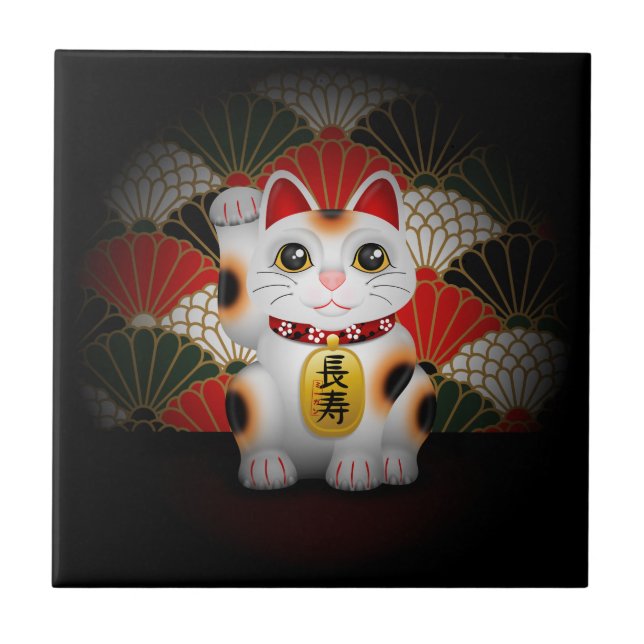 Carreau Maneki en céramique blanc Neko (Devant)