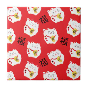Carreau Maneki Neko Cute Lucky Chat Rouge et Blanc
