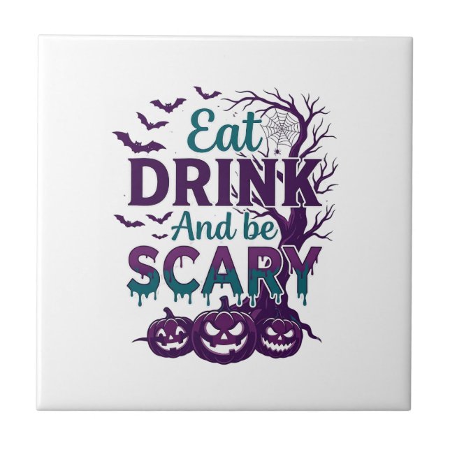 Carreau Manger Boire Être Effrayant Halloween Arbre Squele (Devant)