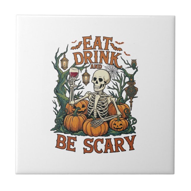 Carreau Manger Boire Être Squelette Épouvantable Halloween (Devant)