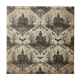 Carreau Manoir hanté vintage et damassé de chauves-souris