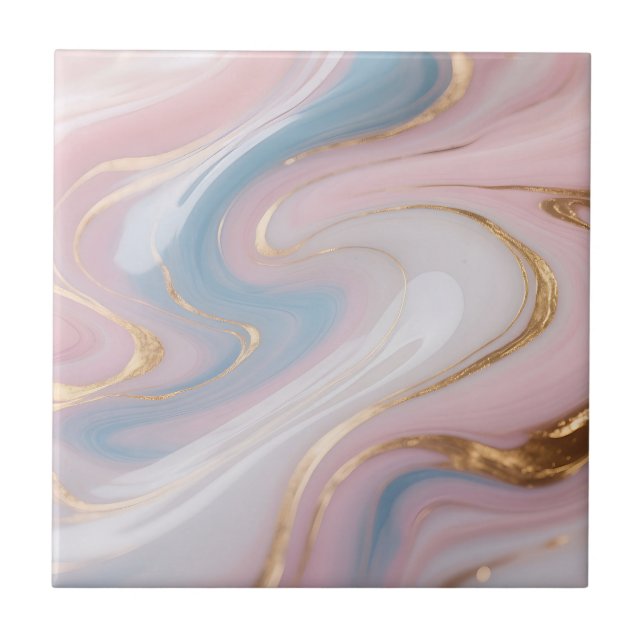 Carreau Marbre Abstrait Tourbillon Rose Bleu Or (Devant)