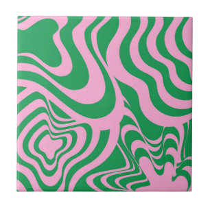 Carreau Marbre Abstrait Wavy Stripe vert rose rétro Bold