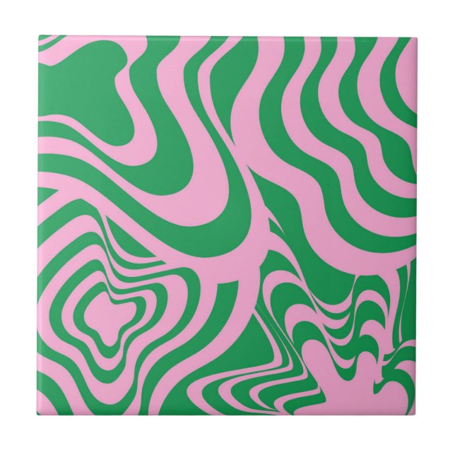 Carreau Marbre Abstrait Wavy Stripe vert rose rétro Bold (Devant)