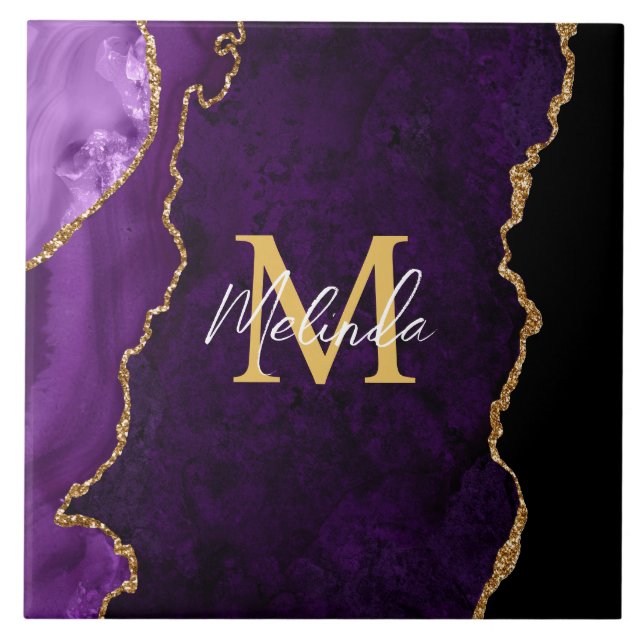 Carreau Marbre Agate Violet et Or (Devant)