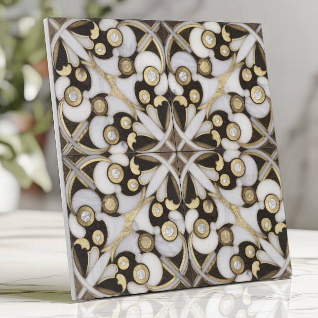 Carreau Marbre Arabesque Blanc et Or Luxueux (Créateur téléchargé)