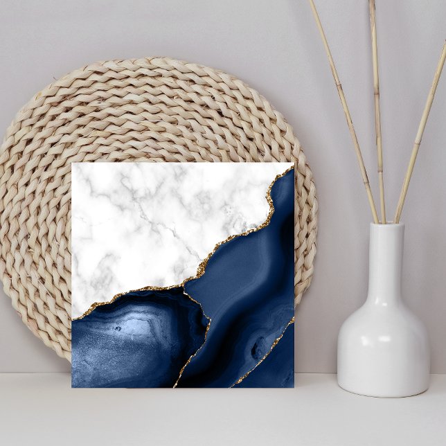 Carreau Marbre blanc agate bleu marine paillettes dorées (Créateur téléchargé)
