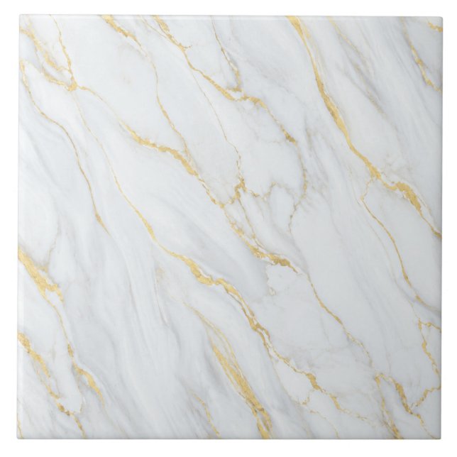 Carreau Marbre Blanc avec Motif de Veine d'Or (Devant)