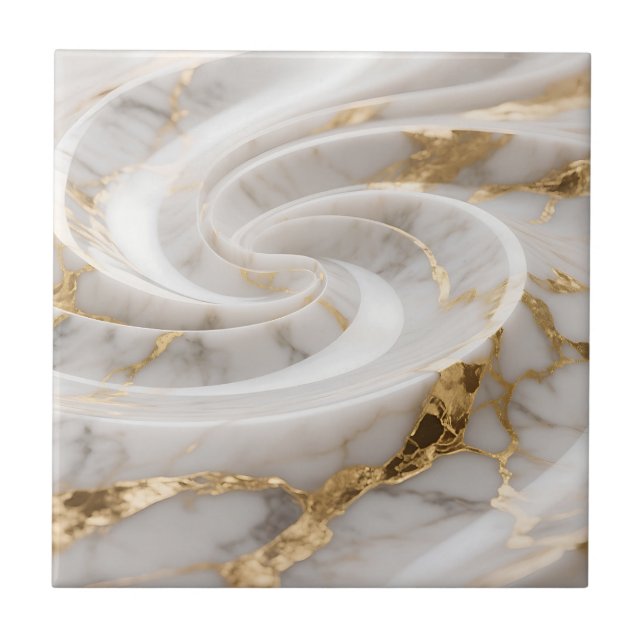 Carreau Marbre blanc avec motif tourbillonnant doré (Devant)