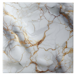 Carreau Marbre blanc avec veines d'or ramifiées