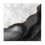 Carreau Marbre blanc de Parties scintillant en or Black Ag<br><div class="desc">Marbre blanc et agate noire élégante taillée avec parties scintillant en faux or se marient dans ce luxueux carrelage en céramique.</div>