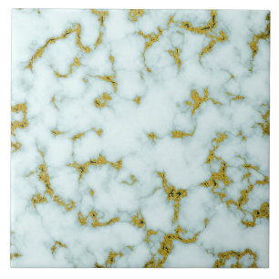 Carreau Marbre blanc et doré  Tuile céramique personnalisé