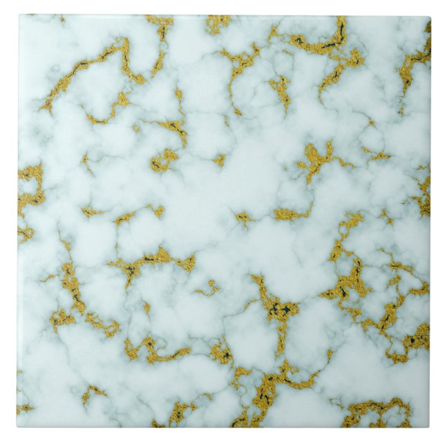 Carreau Marbre blanc et doré| Tuile céramique personnalisé (Devant)