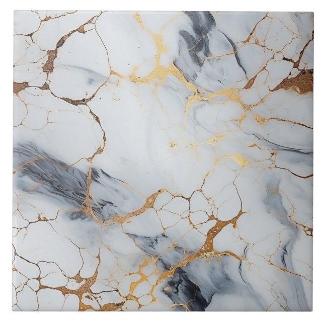 Carreau Marbre blanc et gris avec fissures dorées (Devant)