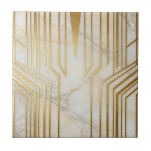 Carreau Marbre Blanc Luxueux Motif Géométrique Or