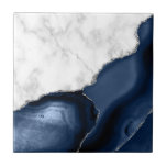Carreau Marbre blanc Marine Blue Agate Parties scintillant<br><div class="desc">Marbre blanc élégant et agate bleu marine taillée avec parties scintillant en faux argent se combinent dans ce luxueux carrelage en céramique.</div>