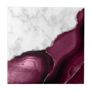 Carreau Marbre Blanc Pailleté d'Argent Agate Bourgogne