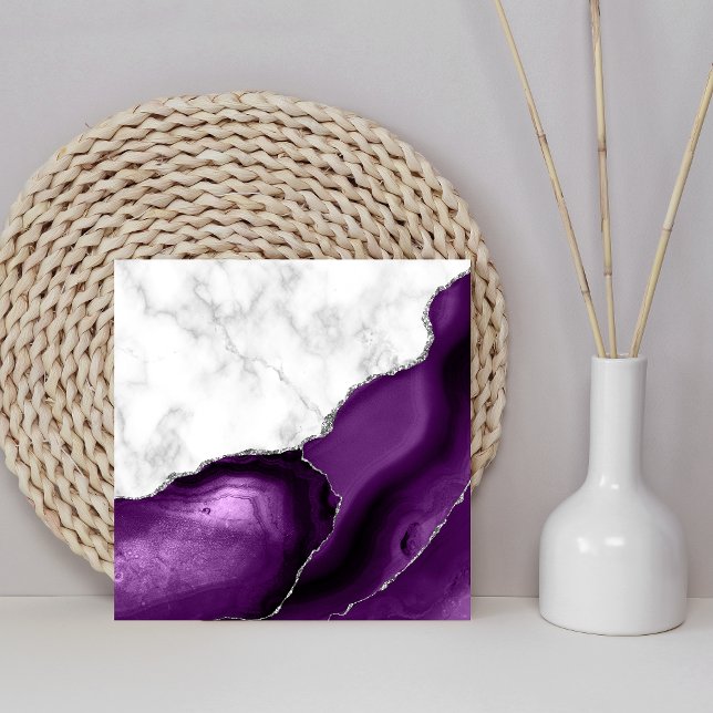 Carreau Marbre Blanc Pailleté d'Argent Agate Pourpre (Créateur téléchargé)