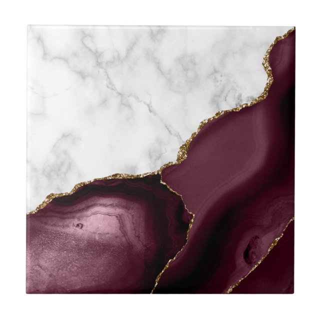 Carreau Marbre Blanc Paillettes d'Or Agate Bourgogne (Devant)