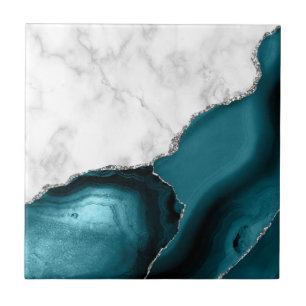 Carreau Marbre blanc Parties scintillant argent Agate Turq