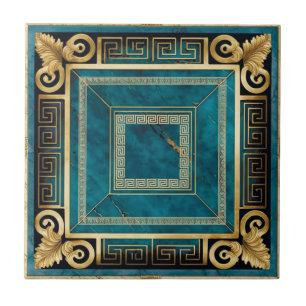 Carreau Marbre bleu cobalt Art Déco floral grec sans coutu