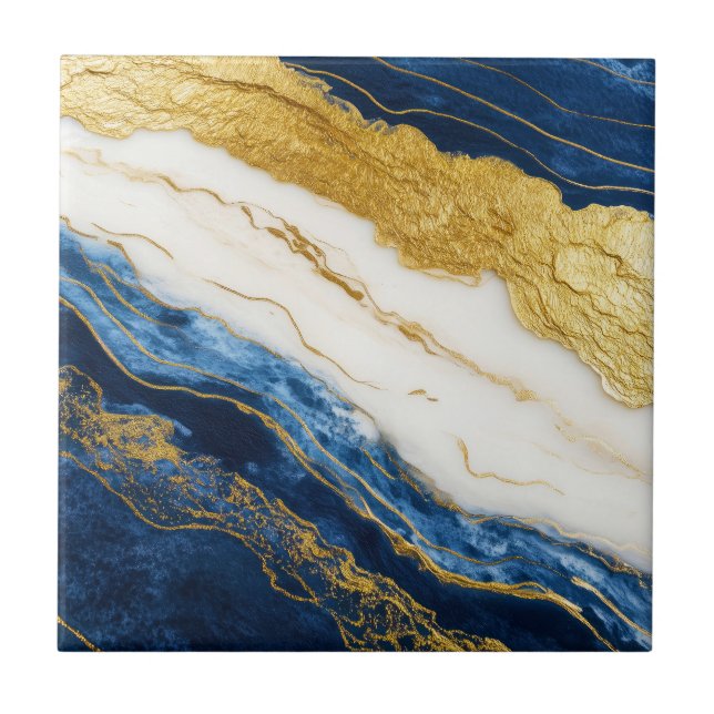 Carreau Marbre bleu marine de luxe et feuille d'or (Devant)