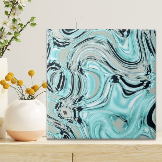 Carreau marbre chic tourbillons menthe océan mer mer aqua  (chic marble swirls mint ocean sea aqua blue waves ceramic tile)
