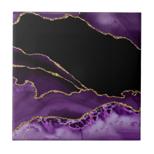 Carreau Marbre d'agate noir violet Glamour foncé Doré