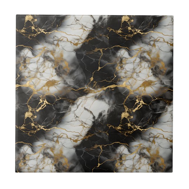 Carreau Marbre de luxe blanc, or et noir élégant (Devant)
