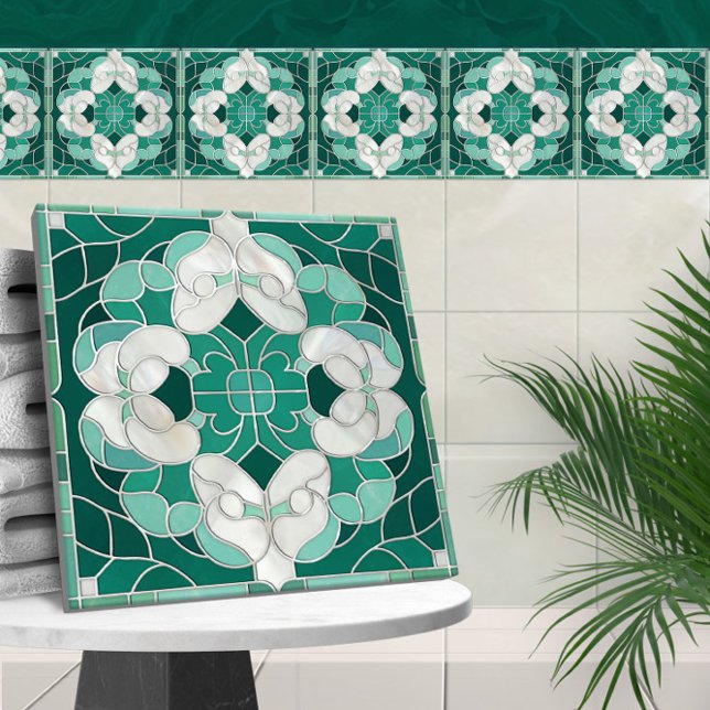 Carreau Marbre de Mosaïque Ornement vert et blanc (Créateur téléchargé)