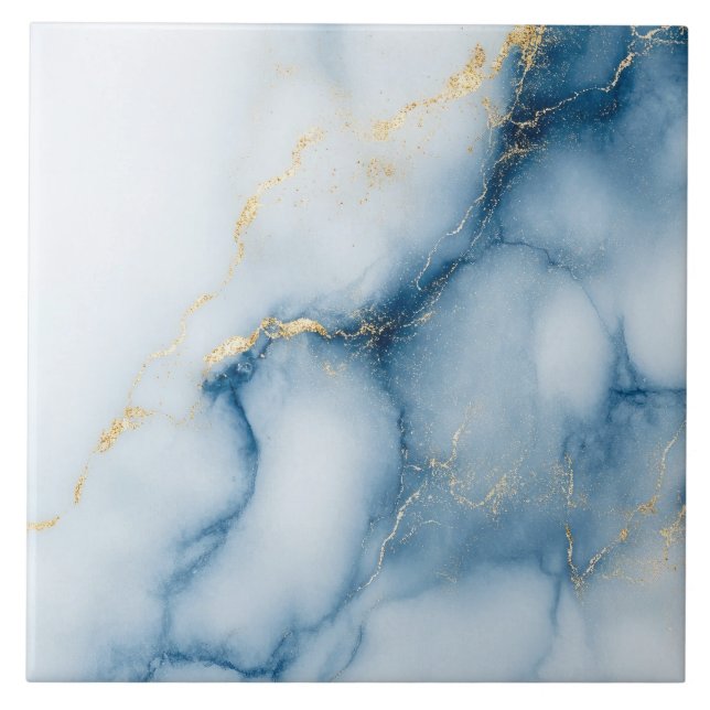 Carreau Marbre doré motif bleu  (Devant)