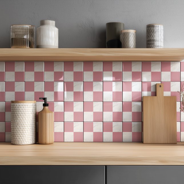 Carreau Marbre Gris Doré Rose Géométrique Moderne Damier (Créateur téléchargé)