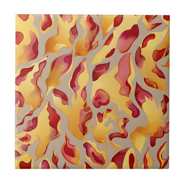 Carreau Marbre Liquide Abstrait Or Rouge Sang (Devant)