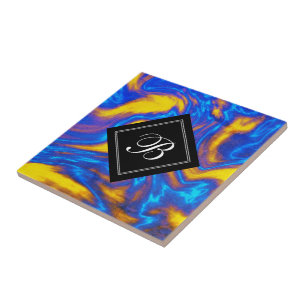 Carreau Marbre Liquide Moderne Abstrait Jaune Bleu Violet