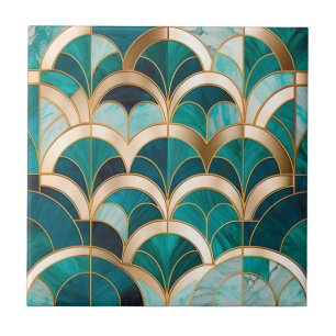 Carreau Marbre Luxueux Mosaïque Art Déco Turquoise Bleu Or