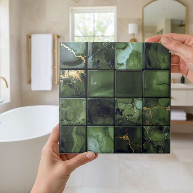 Carreau Marbre Mix 4x4 Carrés Vert Olive ID1186a (Créateur téléchargé)