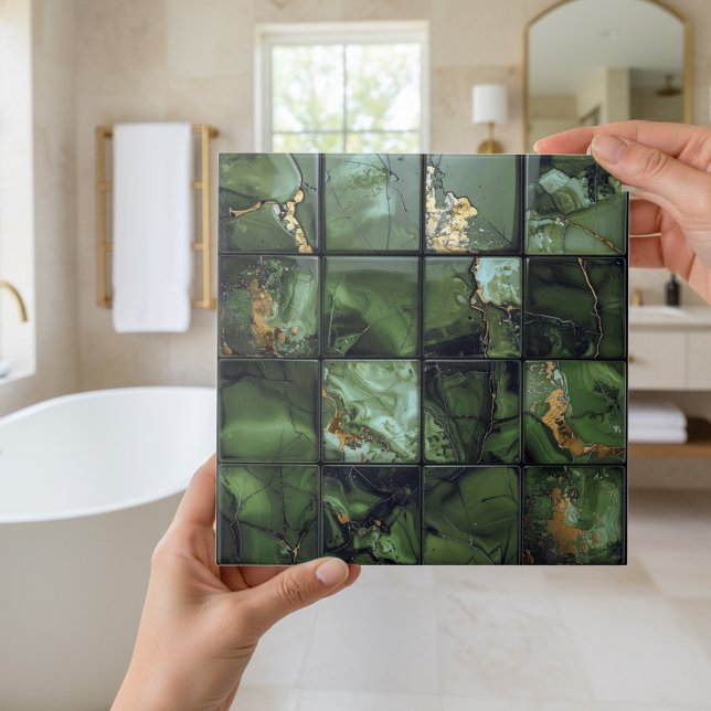 Carreau Marbre Mix 4x4 Carrés Vert Olive ID1186b (Créateur téléchargé)