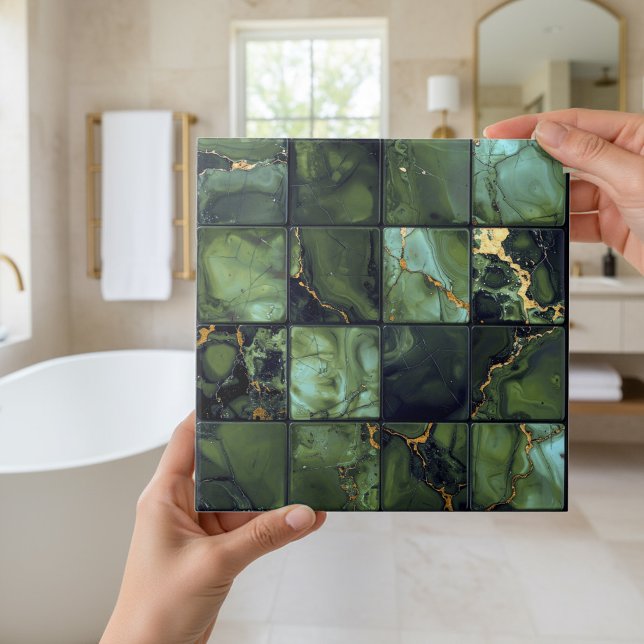 Carreau Marbre Mix 4x4 Carrés Vert Olive ID1186c (Créateur téléchargé)
