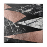 Carreau Marbre moderne élégant, or rose, et triangle noire<br><div class="desc">Ces marbre noir et blanc élégant et moderne, or rose imprimé par faux, et motif noir de triangles d'aluminium est parfait pour la personne à la mode et élégante. Il est chic et la copie contemporaine est grande pour beaucoup de cadeaux et d'occasions. Appréciez ce dessin fascinant et géométrique pour...</div>